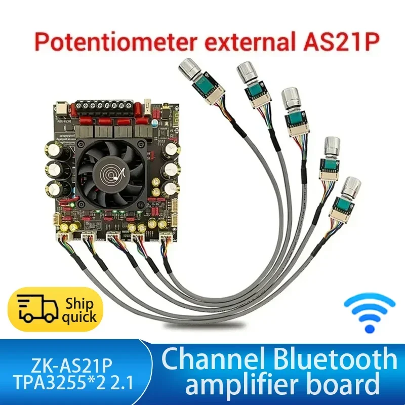 ZK-AS21P TPA3255*2 2,1-канальная плата усилителя мощности Bluetooth 300 Вт + 300 Вт + 600 Вт Модуль усилителя мощности звука с низким уровнем шума высокой мощности