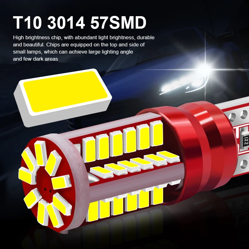 Фото EURS 2 шт. W5W T10 Светодиодные лампы Canbus 168 194 501 Led 5w5 Внутренний купольный светильник для чтения номерного знака 3014 57smd Сигнальная лампа 12 В №5