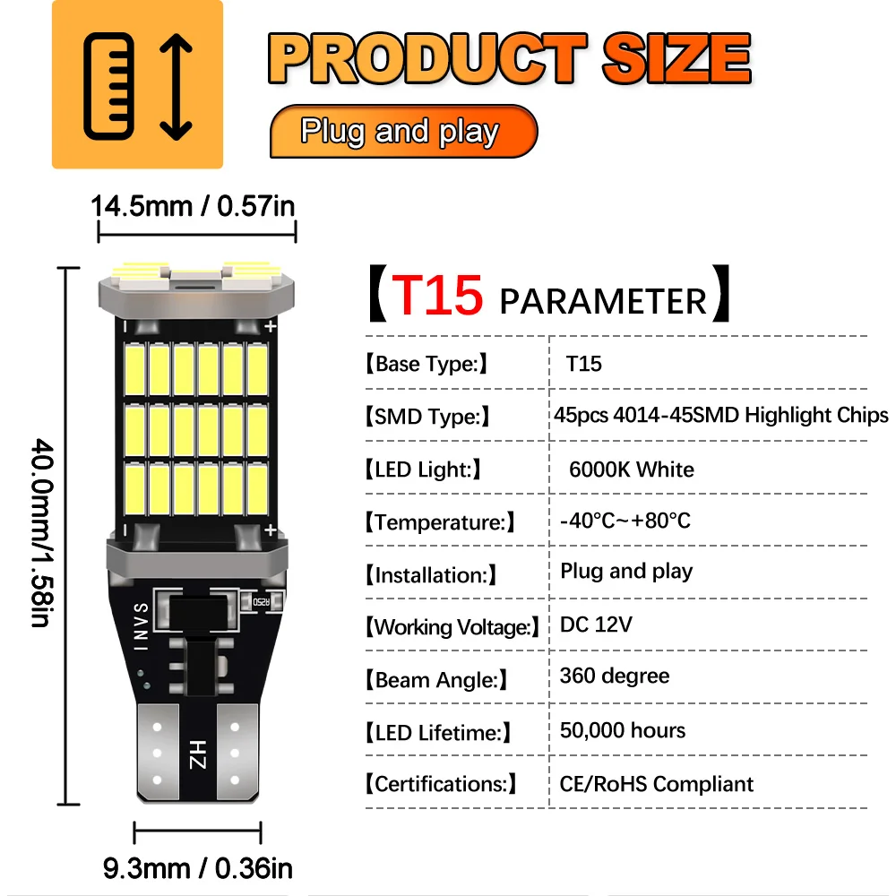 2 шт. светодиодные лампы заднего хода T15 W16W Canbus для BMW 5 серии E60 F07 F11 E61 2002-2012 2008 2009 2010 2011 (art.: 3920ccea8487c) - 3920ccea8487c