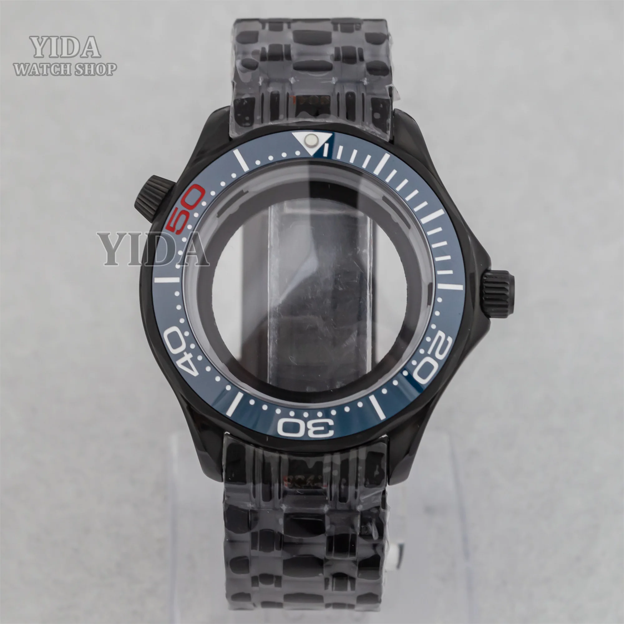 Фото Черный корпус NH35, корпус для часов Seamaster 300 41 мм, водонепроницаемый ремешок из нержавеющей стали 100 м, подходит для NH35, NH36, аксессуары для часов с механизмом №4