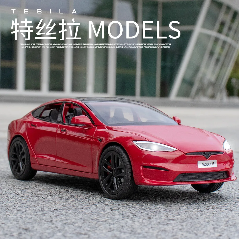 Модель S из металлического сплава Tesla 1:24, модель игрушечного автомобиля, модель со звуком и фотоинтерьером, детская игрушка, коллекционные предметы, подарки на день рождения F593