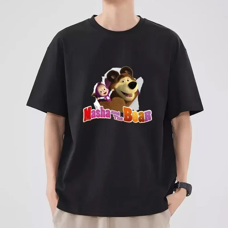 Футболка M-Masha и B-Bear женская комбинированная одежда для пары модная Мужская хлопковая футболка с коротким рукавом и воротником