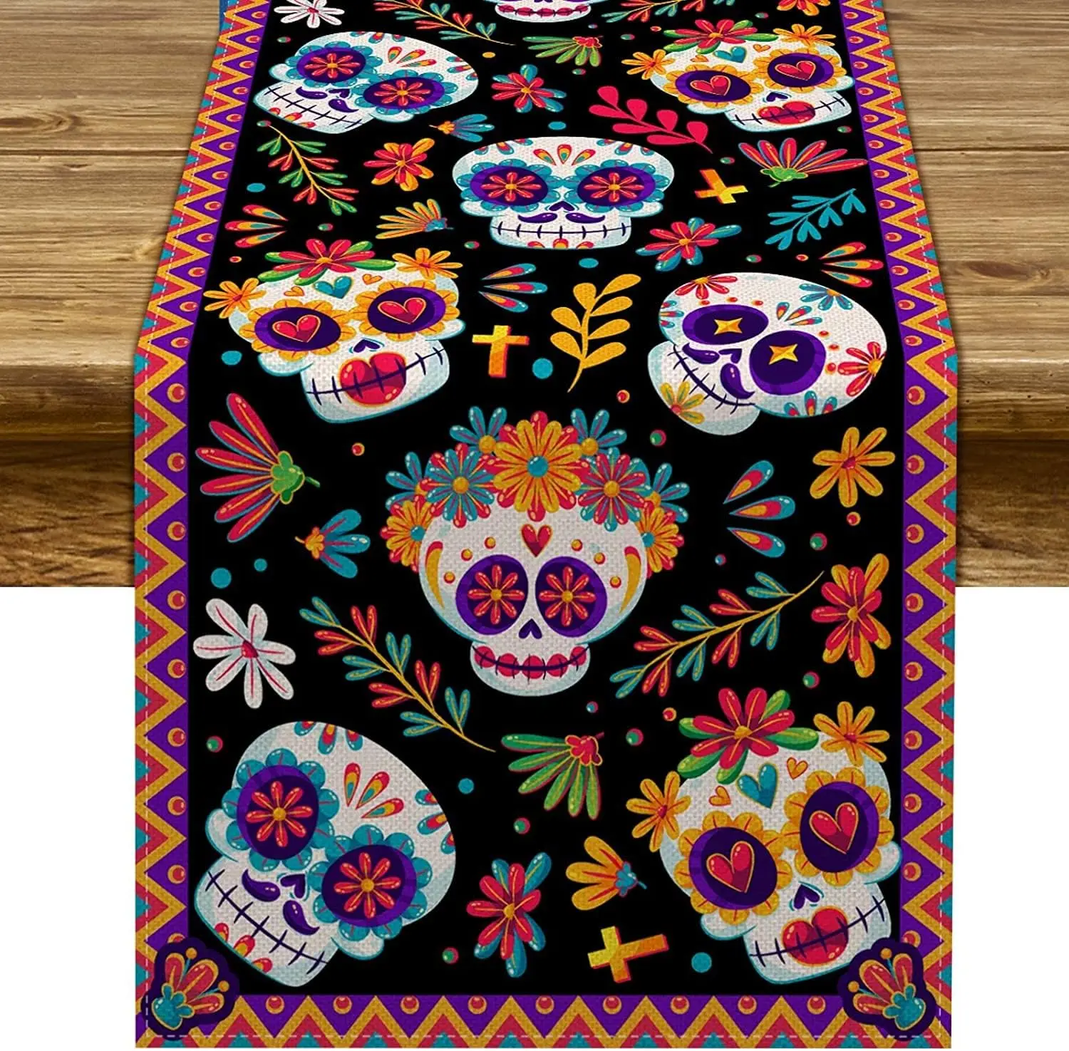 Мексиканский сахарный череп Dia De Los Muertos Льняные дорожки для стола Комод Шарф Мексика День мертвых дорожка для стола Кухонный декор для вечеринки