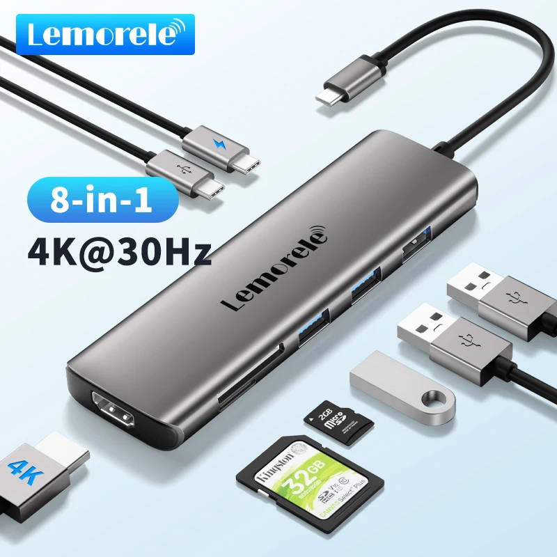 Док-станция Lemorele TC38 с 8 USB-портами и поддержкой USB Type-C