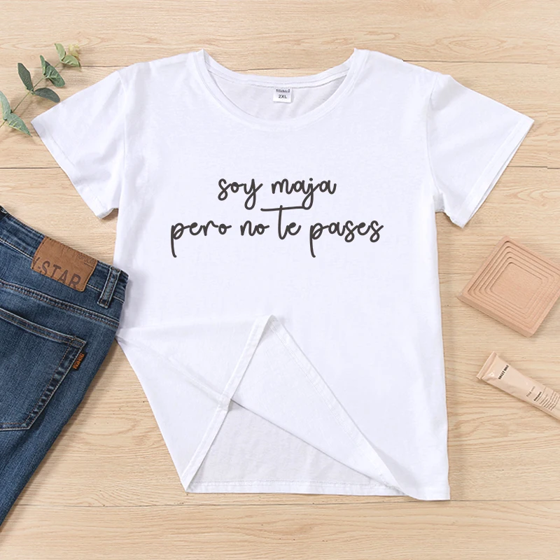 Фото Забавная испанская camiseta ropa mujer, футболки с коротким рукавом, Женская хлопковая одежда, повседневная женская футболка №2