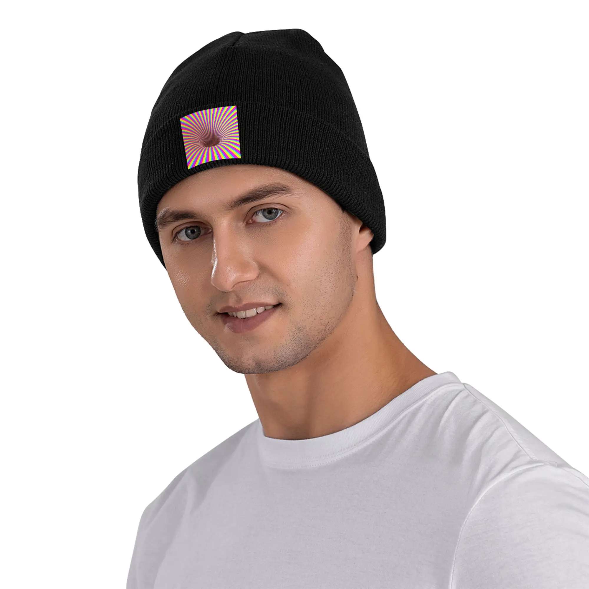 Фото Grid Wormhole Geometric 3D Vortex Illusion Warm Knitted Cap Winter Knit Bonnet Hat Skullies Beanies Hip Hop Caps for Unisex №2