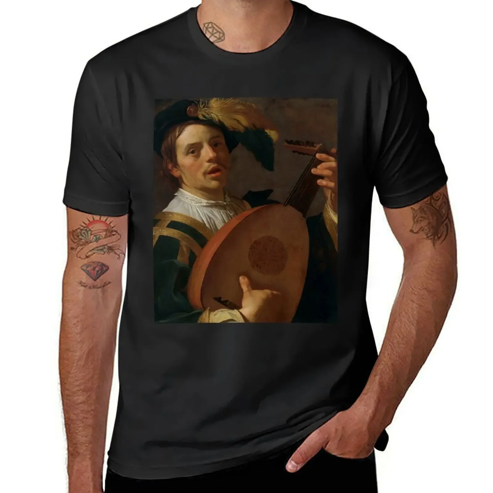 Футболка Lute Player 17-го века, Gerard van Honthorst, черная традиционная Эстетическая одежда, мужские Графические футболки, забавные тяжелые футболки