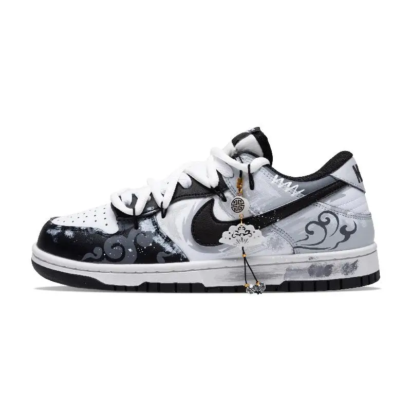 【Настроить】Nike Dunk Обувь для скейтборда Унисекс Низкие черные/белые кроссовки DD1391-100