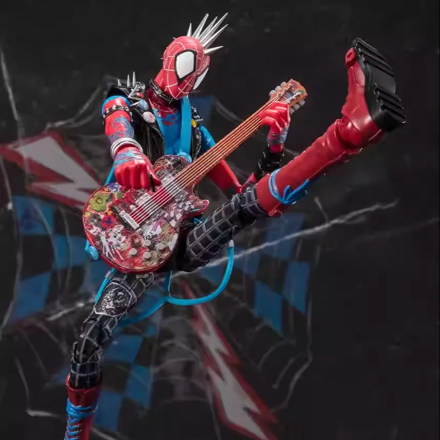 Фото Bandai Original S.H.Figuarts SHF Человек-паук в стиле панк через паук, аниме-фигурка, готовая модель, комплект игрушек в подарок для ребенка №2