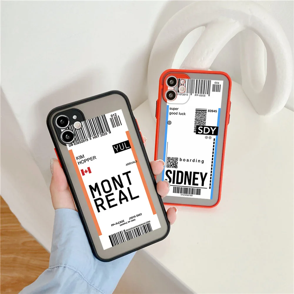 Матовый чехол для телефона iphone 14, 15 Pro, XS Max, 13, 8, 7, 12, 11, XR, SE, прозрачный чехол с этикеткой Монреаль Сидни для путешествий