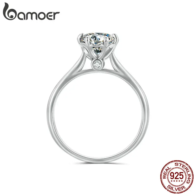 Bamoer 1.0CT круглое кольцо Moissanite D Color VVS1 EX Lab бриллиантовое кольцо для женщин из стерлингового серебра 925 пробы подарок на свадьбу, помолвку