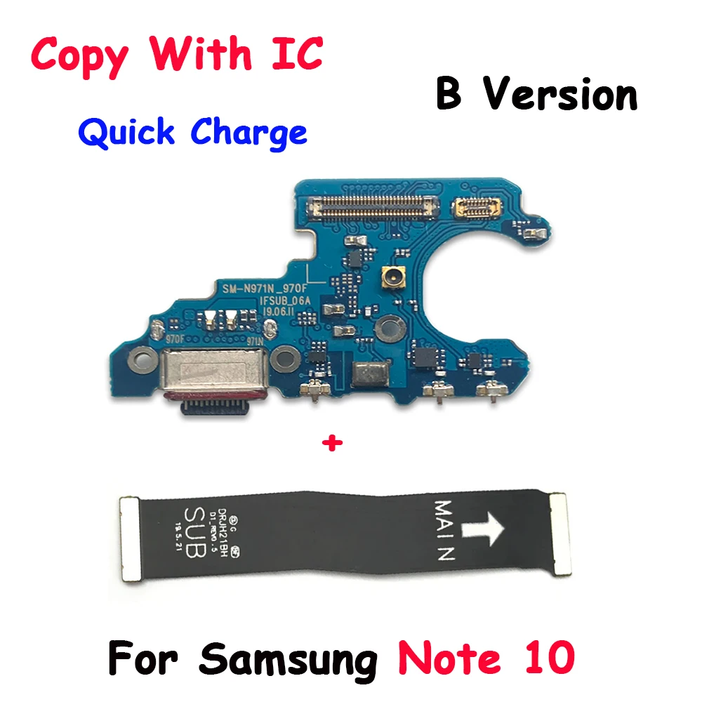 Фото 20 шт., USB-разъем для док-станции, порт зарядки, гибкий кабель для Samsung Note 10 Plus Lite N770F N970F N976B, плата зарядного устройства с микрофонным модулем №2
