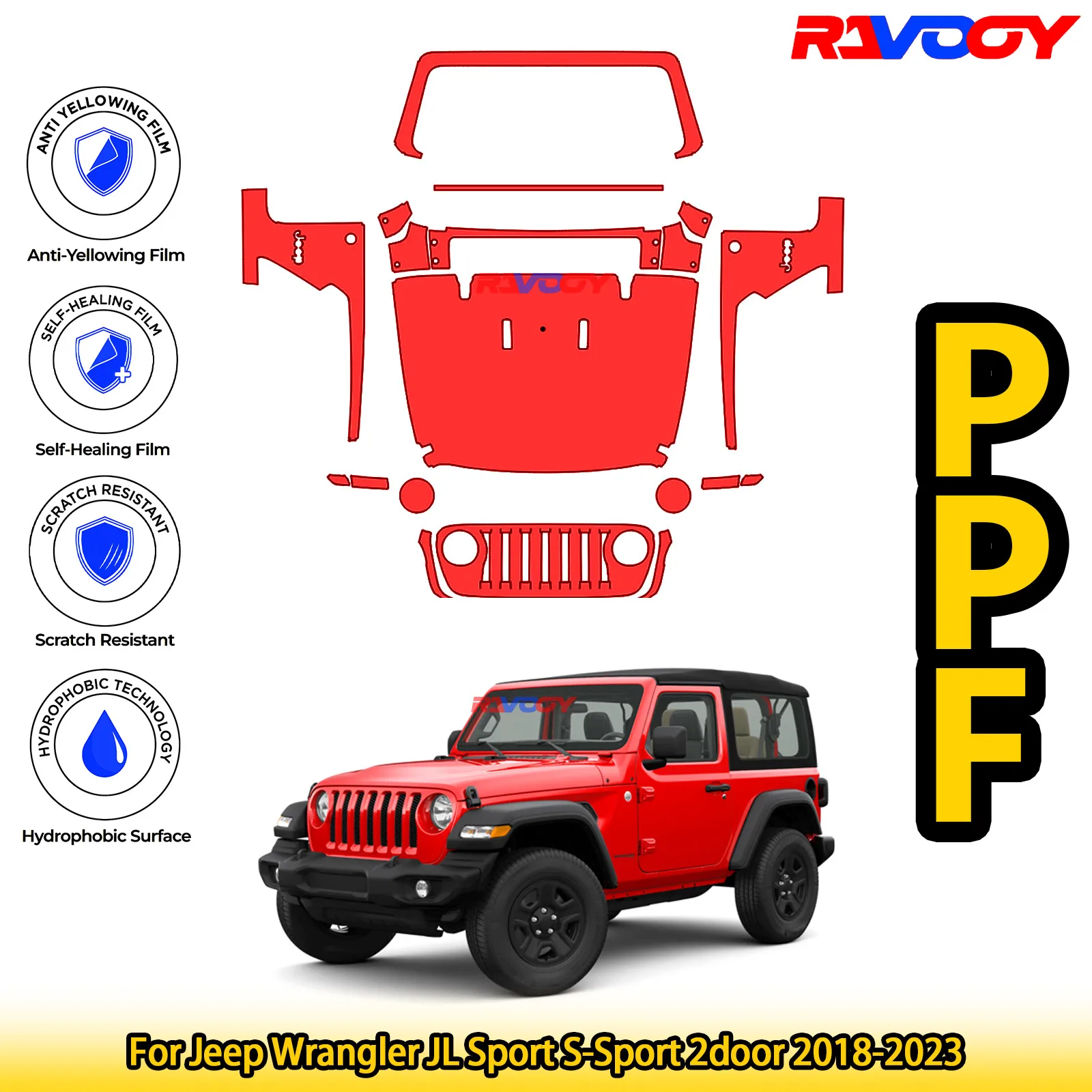 Для Jeep Wrangler JL Sport S-Sport 2door 2018-2023 глянцевая матовая черная предварительно вырезанная передняя PPF комплект защитная пленка для краски