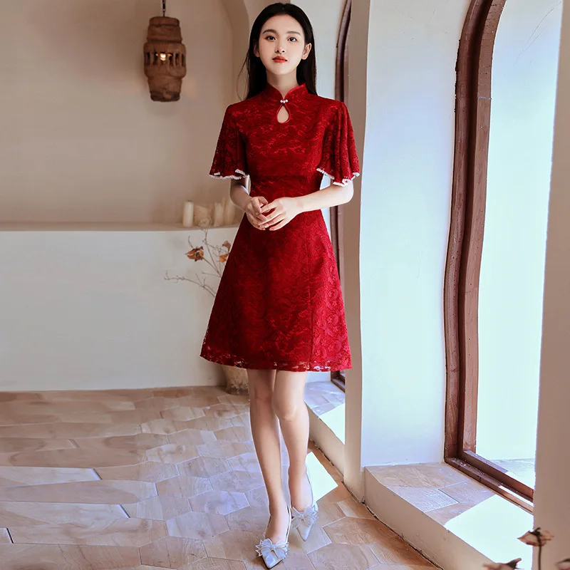 Фото Новинка, пикантное кружевное банкетное платье Qipao с бабочками, элегантные платья в китайском стиле, традиционное платье, длинное платье невесты №2