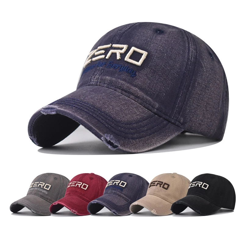Бейсбольная кепка с дырками для стирки ZERO с буквенным узором Snapback Hat Шляпа от солнца Осенняя бейсболка в стиле хип-хоп Приталенная кепка