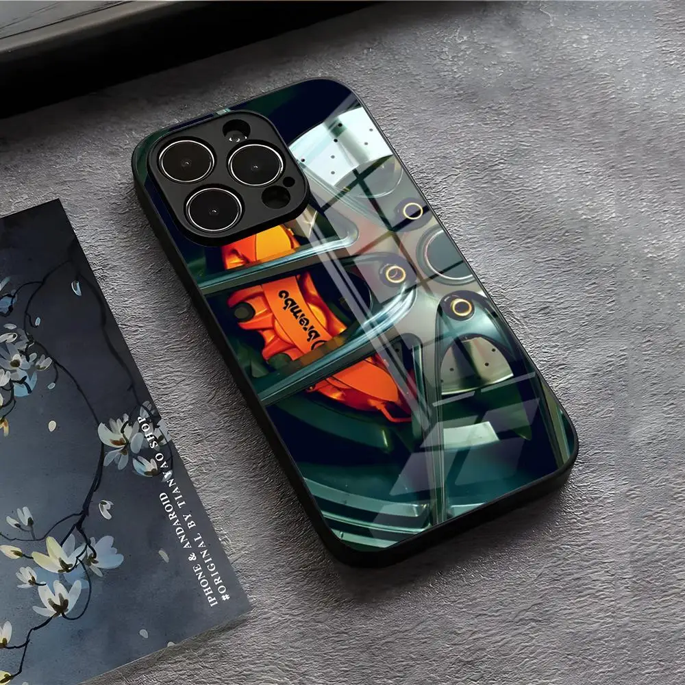 Чехол для телефона с ободом колеса и ступицей спортивного автомобиля для iPhone 17 Air 16 E Pro Max 15 14 13 Mini 12 Pro 11 Max Plus, черный стеклянный чехол (art.: 3920d2392b02c) - 3920d2392b02c
