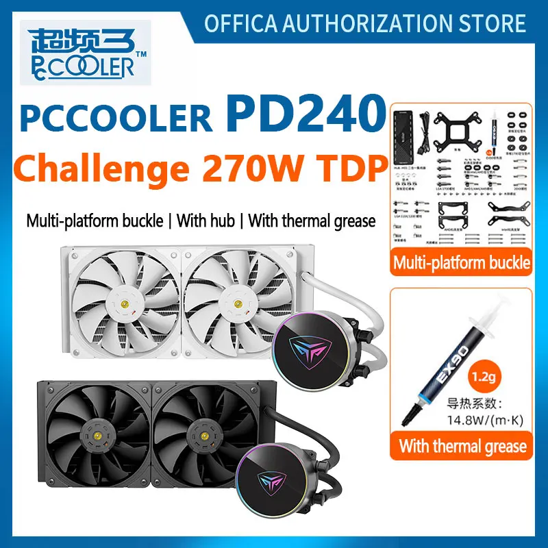 Pccooler PD240 AIO Cooler с водяным охлаждением Высокопроизводительный усилительный вентилятор ARGB с холодной головкой для LGA1700/1200/115X/2011/2066 AM5/AM4/AM3