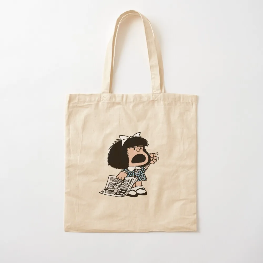Angry Mafalda с газетой и поднятым кулаком, мультяшная сумка Quino argentina, сумки для покупок, складные многоразовые сумки