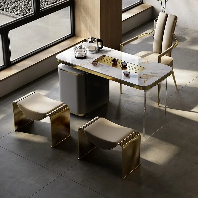Фото Luxury Stainless Steel Dressing Stool, Modern Leatheroid Changing Shoe Stool, Makeup, Golden Shoe Ottoman, Living Room Furniture №4