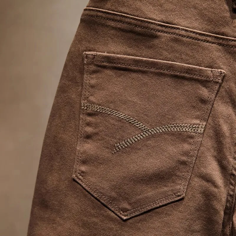 Итальянские Y2Kfashion новые мужские стираные водой ностальгические эластичные облегающие ретро джинсы цвета хаки дизайнерские лоскутные брюки Мужская одежда