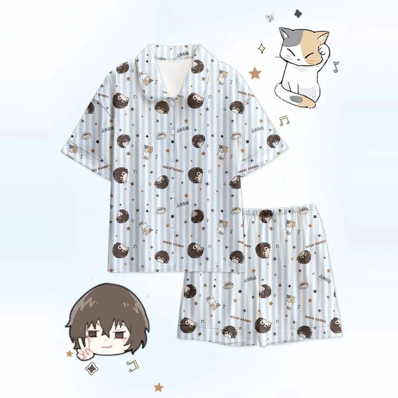 Фото Bungo Stray Dogs Nakajima Atsushi Nakahara Chuuya Dazai Osamu Kawaii двумерная пижама для пары летний мягкий удобный комплект №3