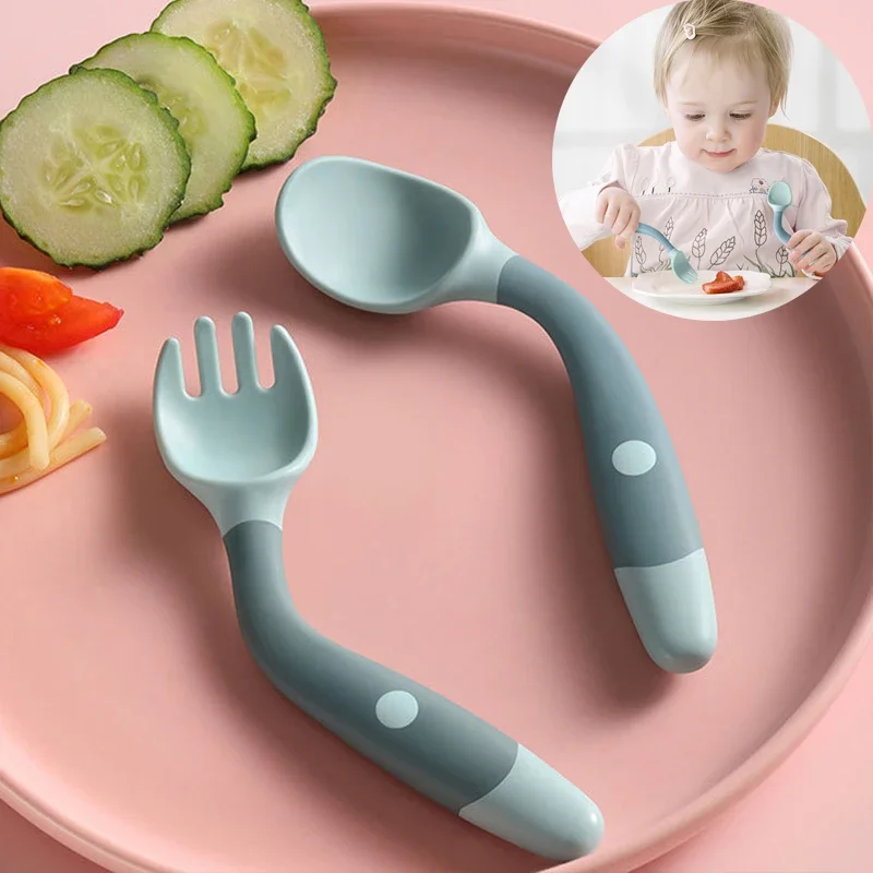 Силиконовый комплект из 2 предметов Lepel Vork Voor Baby Gebruiks Vallwerpen Set Peuter Leren Eten Training Buigbare Zachte Vork