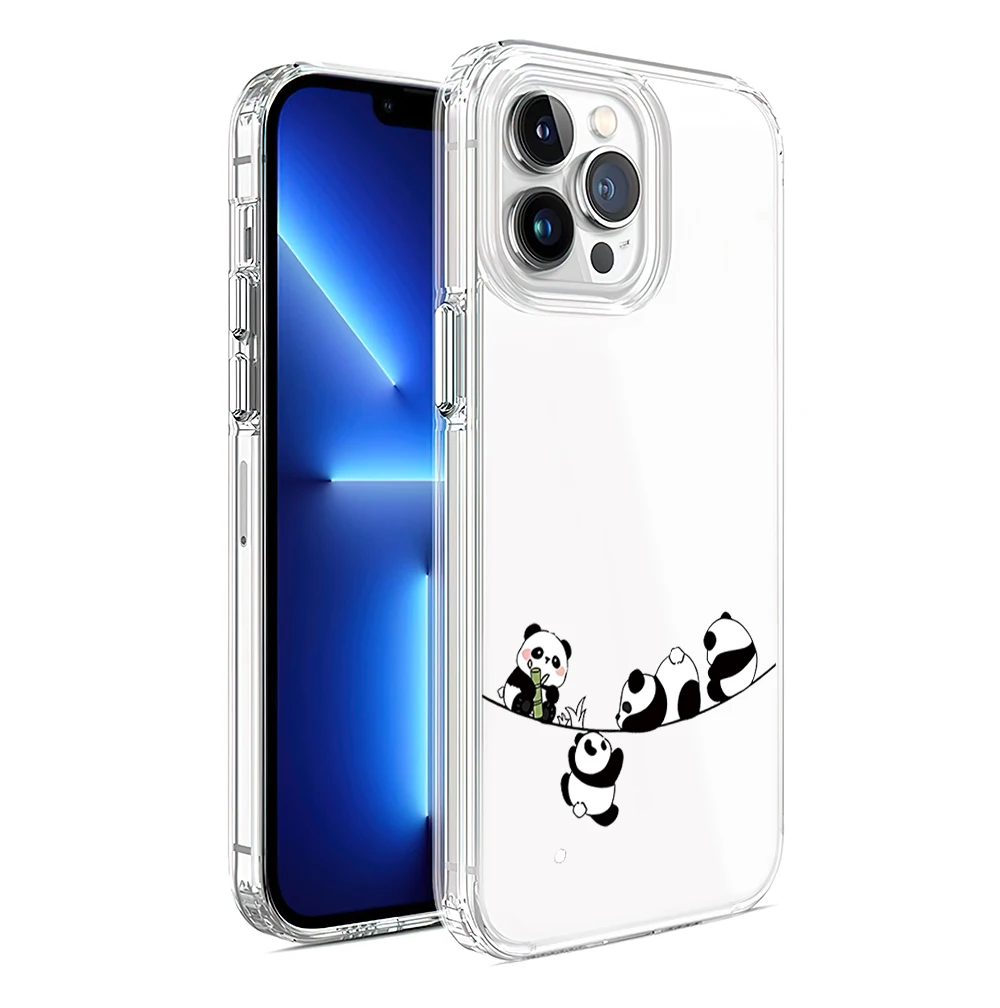 Фото Чехол для телефона с рисунком милой панды Kawaii, забавный чехол для iPhone 11, 13, 16, 15, 14, 12 Pro Max Plus, прозрачный, мягкий корпус №4