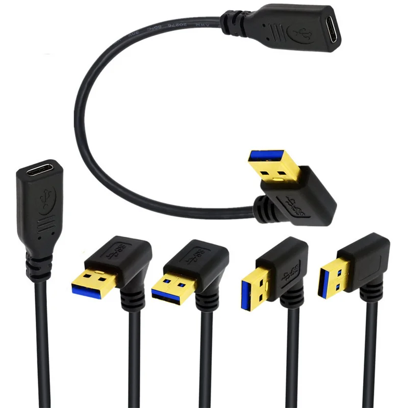 Угол 90 градусов вверх вниз левый правый USB 3.0 типа A штекер на USB 3.0 типа C гнездовой разъем-адаптер кабель