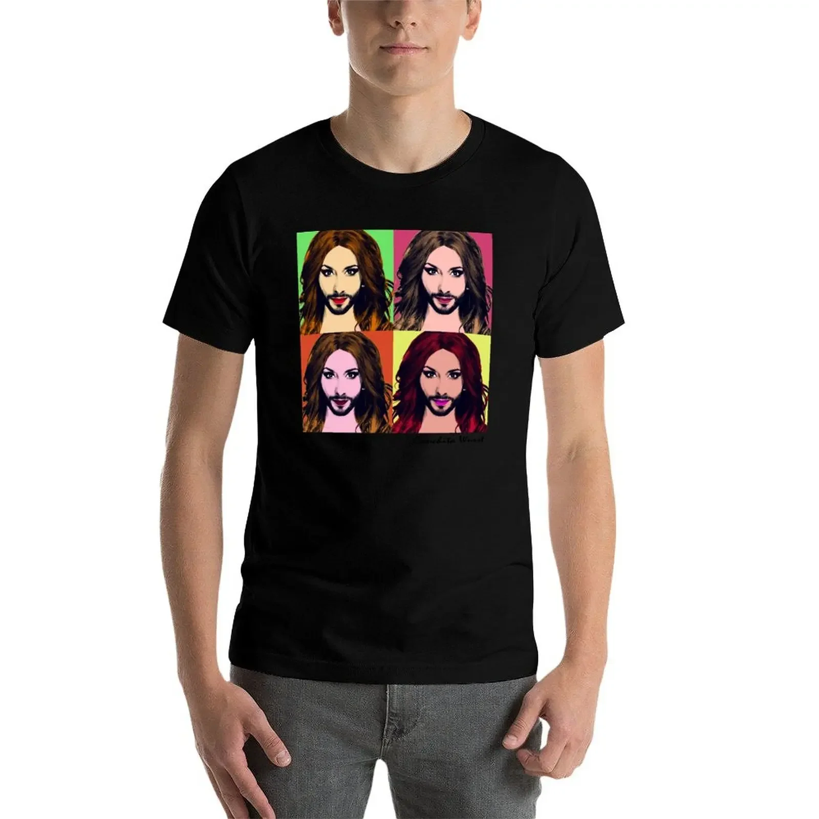 Фото Футболка Conchita Wurst-поп-арт, рубашки с рисунком, одежда в стиле аниме, мужские рубашки, футболка с рисунком №3