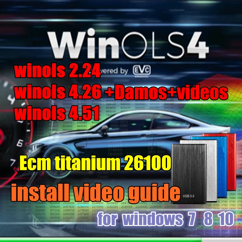 Новейшие WinOLS 4,51 с плагинами, ОЗУ 2021 Damos, ECM TITANIUM 26100, инструмент для обслуживания IMMO, видео, pdf-руководство, уроки перезаписи ECU