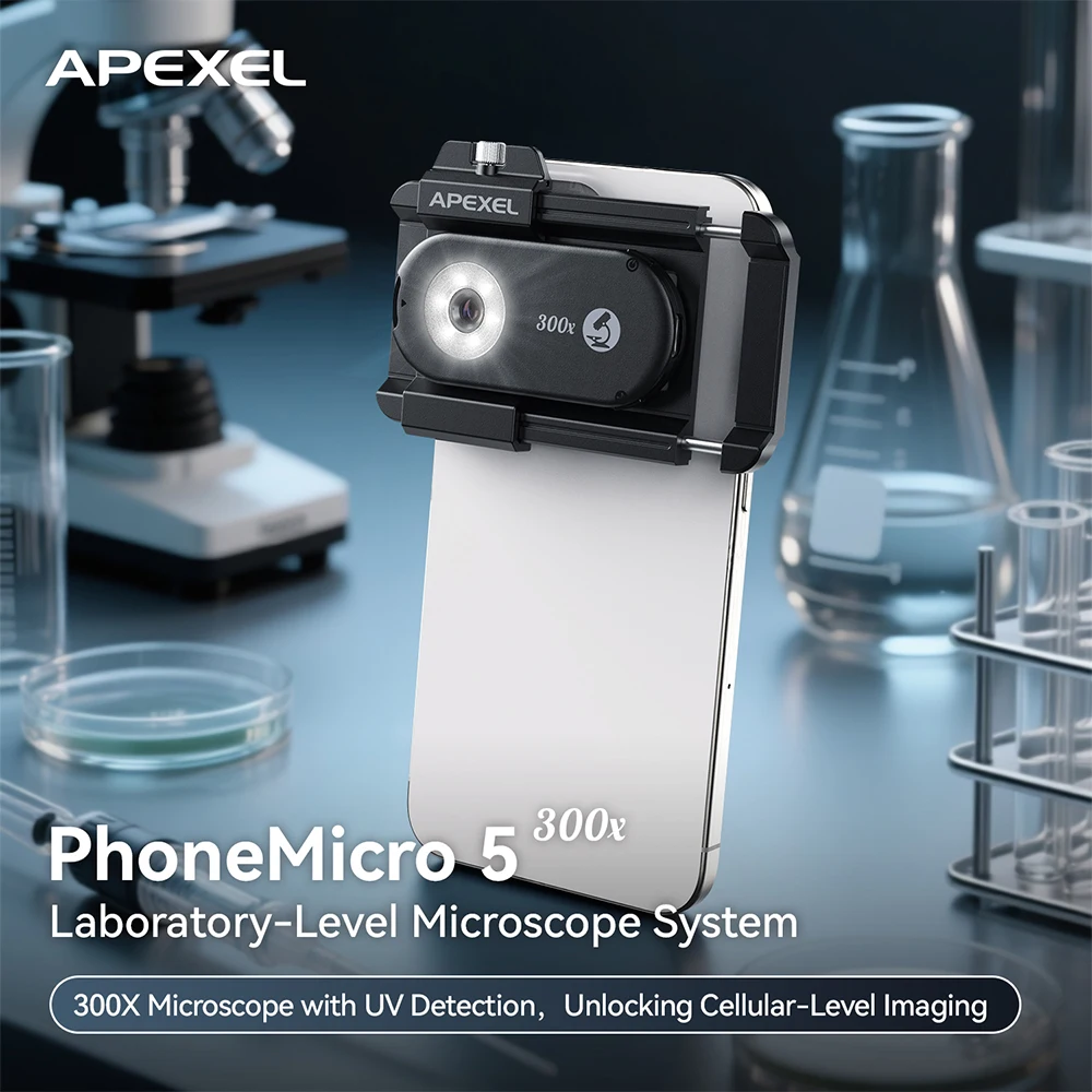 APEXEL 300-кратное увеличение объектив для микроскопа с мобильной светодиодной подсветкой CPL микрокарманные макрообъективы для iPhone Samsung все смартфоны