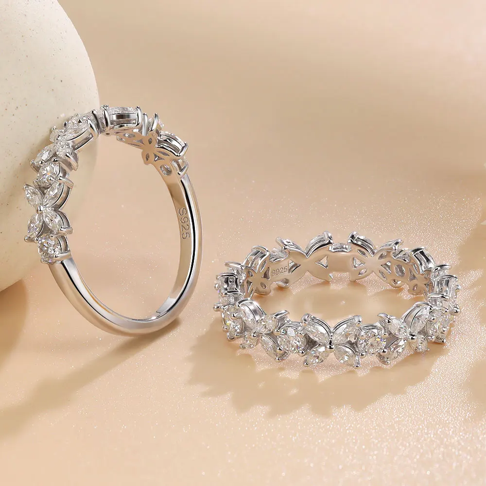Фото Linkerlove Eternity Муассанит четырехлистный клевер обручальное кольцо для женщин S925 стерлингового серебра с бриллиантом обручальное кольцо ювелирные изделия №5