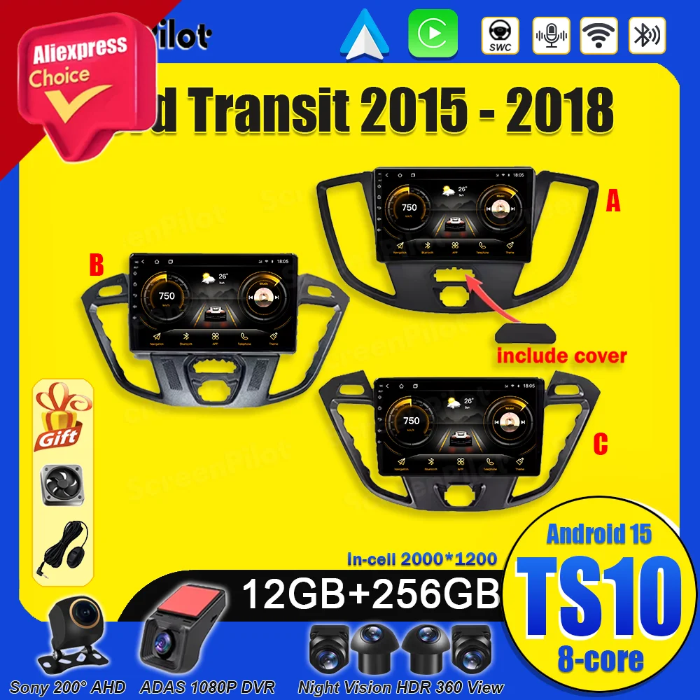 Android 15 для Ford Transit 2015 2016 2017 2018 Беспроводной Android Auto Мультимедийный видеоплеер GPS-навигация Carplay 8-ядерный DSP