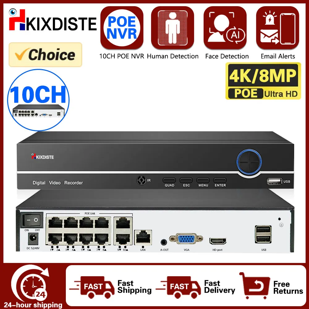 Сетевой Видеорегистратор Xmeye, 8-10 Каналов, H.265, 4k, Poe, Ip-камера Наблюдения, Система Nvr, Распознавание Лиц, Аудио