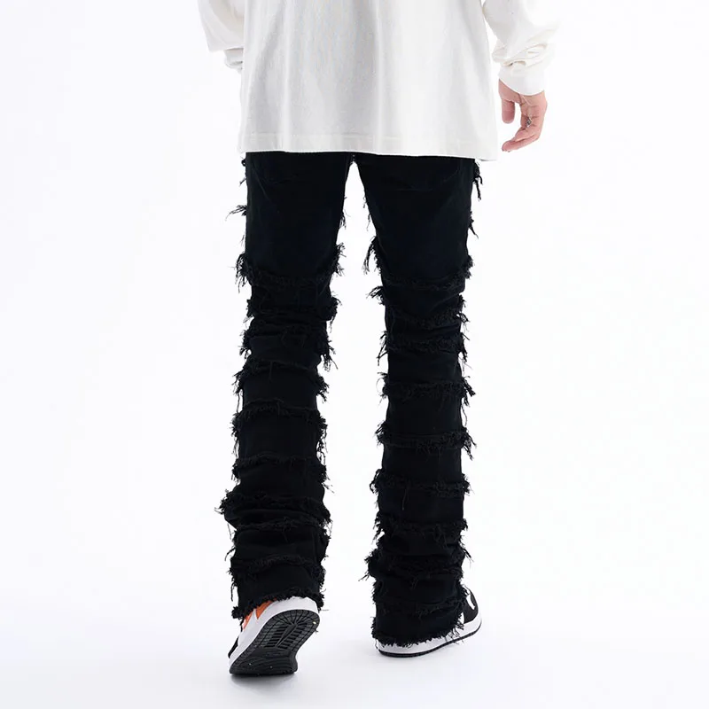 Фото Уличная одежда в стиле Харадзюку, Celana Jeans lurlurus Berjumbai Rumbai Bergaris Denim Kasual Pria dan Wanita Warna, однотонные №4