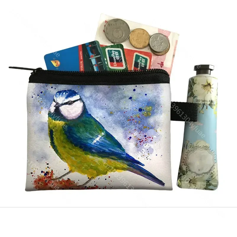 Фото Милые птицы Goldfinch/Blue Marsh Tit Print Кошелек для монет Coal Tit Женский кошелек ID Кредитная карта Ключ для наушников Держатель для денег Сумки для монет №5
