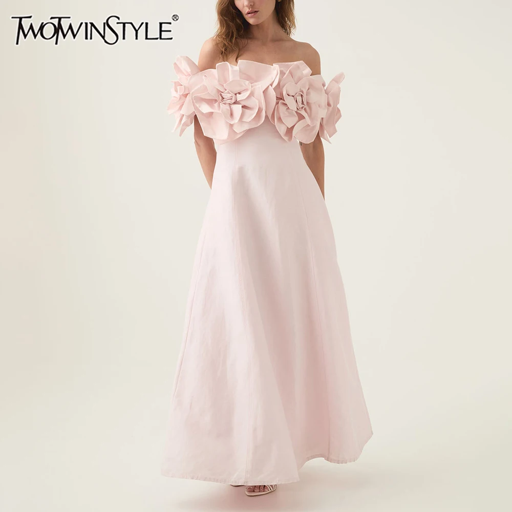 TWOTWINSTYLE однотонные модные платья миди для женщин с вырезом на шее без рукавов в стиле пэчворк с 3D цветком платье-туника женская осенняя одежда