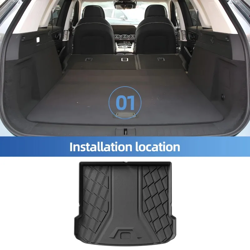 Фото Для Chery Tiggo 9/Jaguar J8 2023 2024 TPE 3D автомобильные коврики, накладки на спинку багажника, водонепроницаемая защита, черный интерьер с левым рулем №3