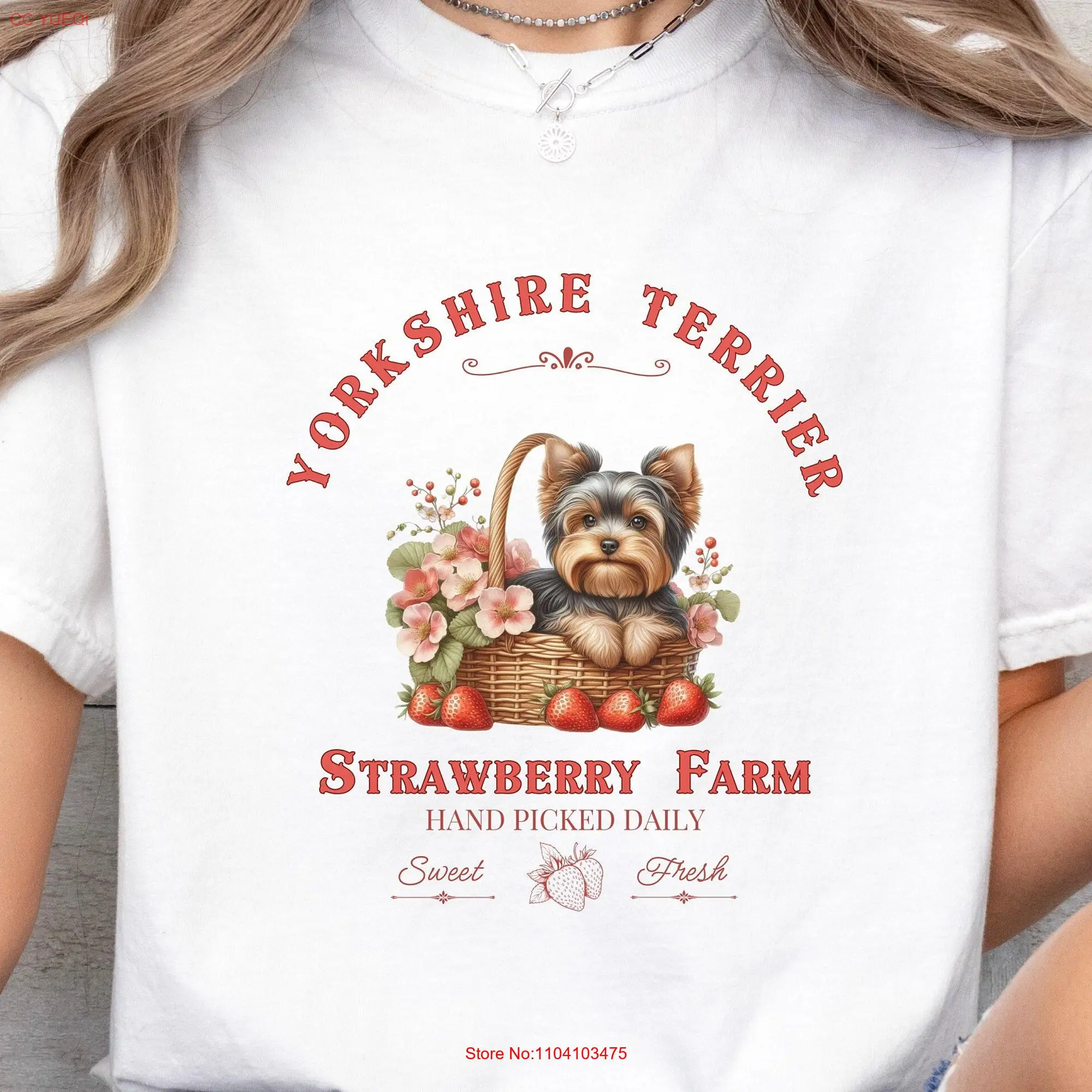 Футболка Yorkie Strawberry Farm для любителей йоркширского терьера, собаки, мамы, владельца мамы, человека, длинные или короткие рукава