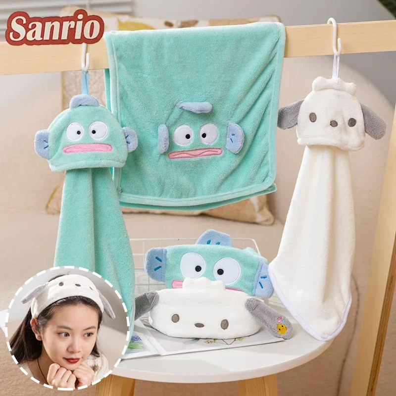 Повязка для волос Sanrio Hangyodon, повязка на голову с мультяшным аниме, мягкий коралловый бархат, Женская повязка на голову для мытья лица, хорошо впитывающее полотенце для рук