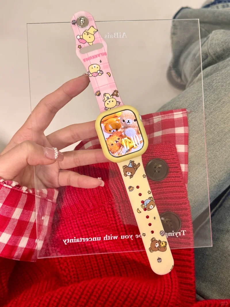 Фото Силиконовый ремешок Rilakkuma для часов Iwatch, 45 мм, 44 мм, 41 мм, 40 мм, 38 мм, милый ремешок для часов Rilakkuma Iwatch 9 8 7 6 5 Se, подарок №2