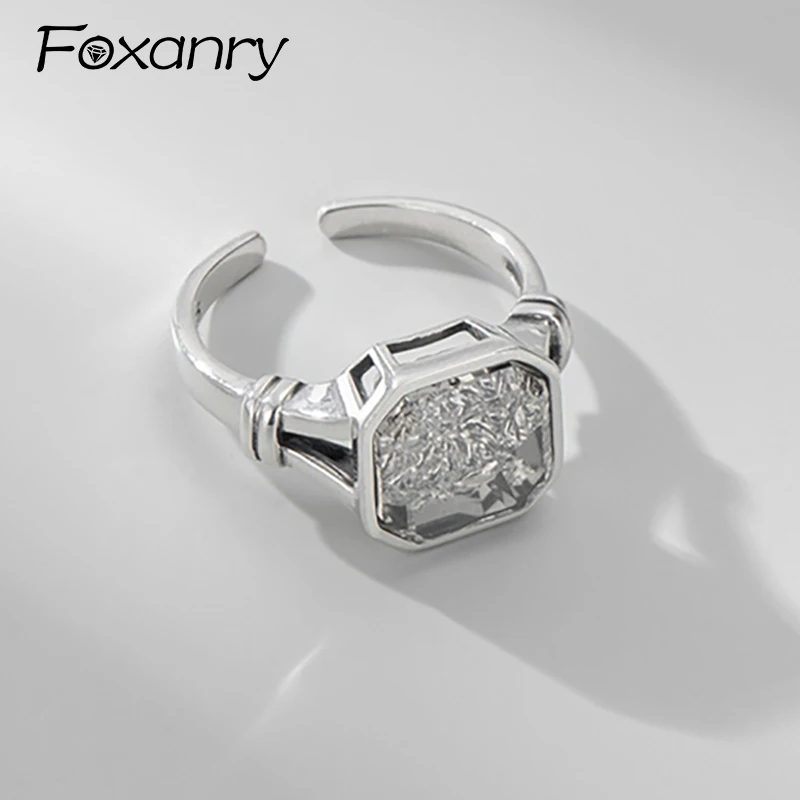 Женское серебряное эластичное кольцо Foxanry, 1 шт., новая модная винтажная Геометрическая бижутерия в стиле панк с цветочным орнаментом, аксессуары для пальцев