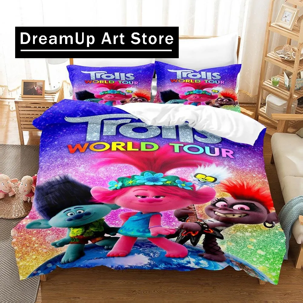 Комплект постельного белья Trolls Single Twin Full Queen King Size, комплект постельного белья для взрослых и детей, пододеяльник с 3D принтом, комплект простыней в стиле аниме