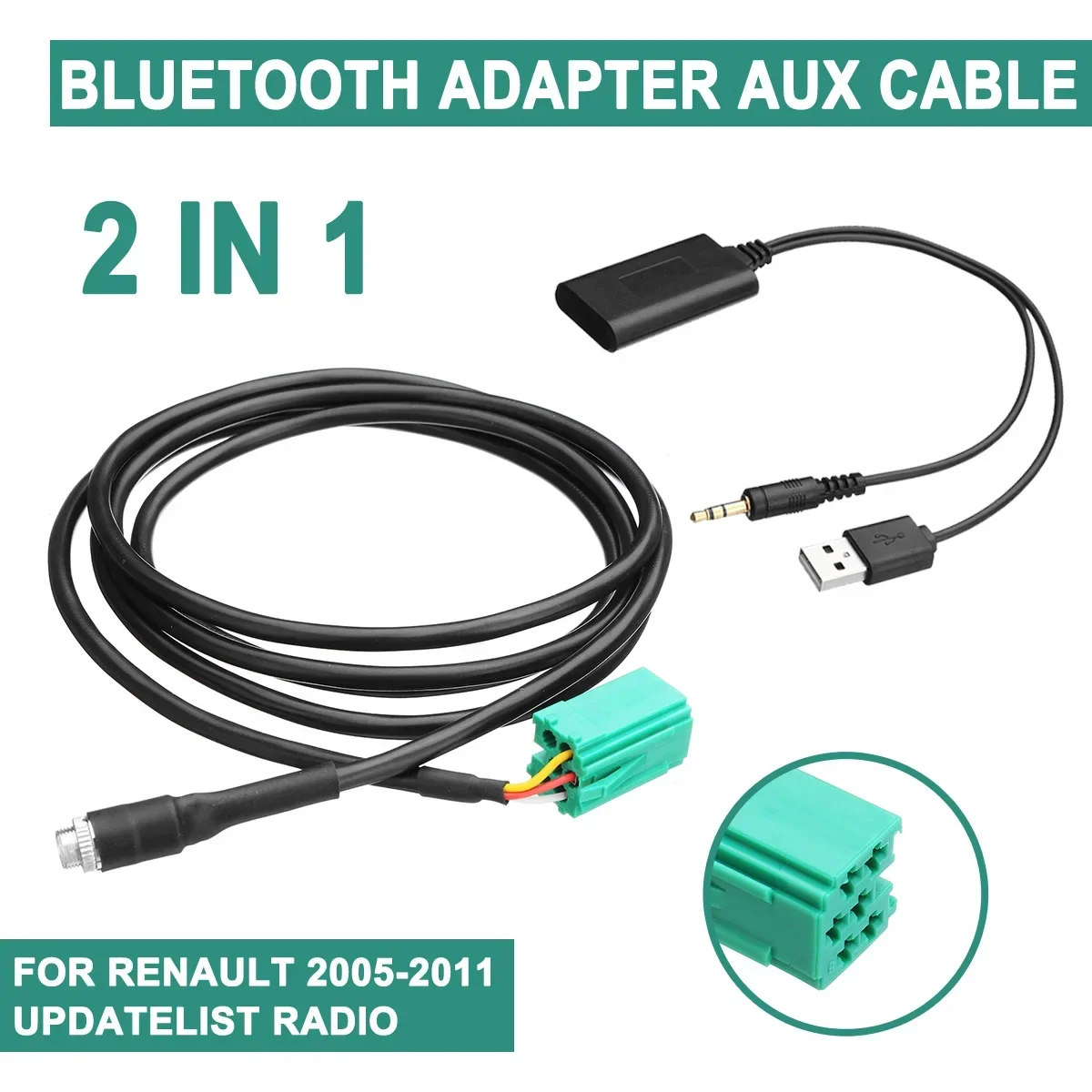 Фото 2 в 1, беспроводной Bluetooth-приемник, автомобильная стереосистема, USB/AUX, аудио AUX, кабель, музыкальный адаптер, обновленный радиокомплект для Renault 2005-2011 №2