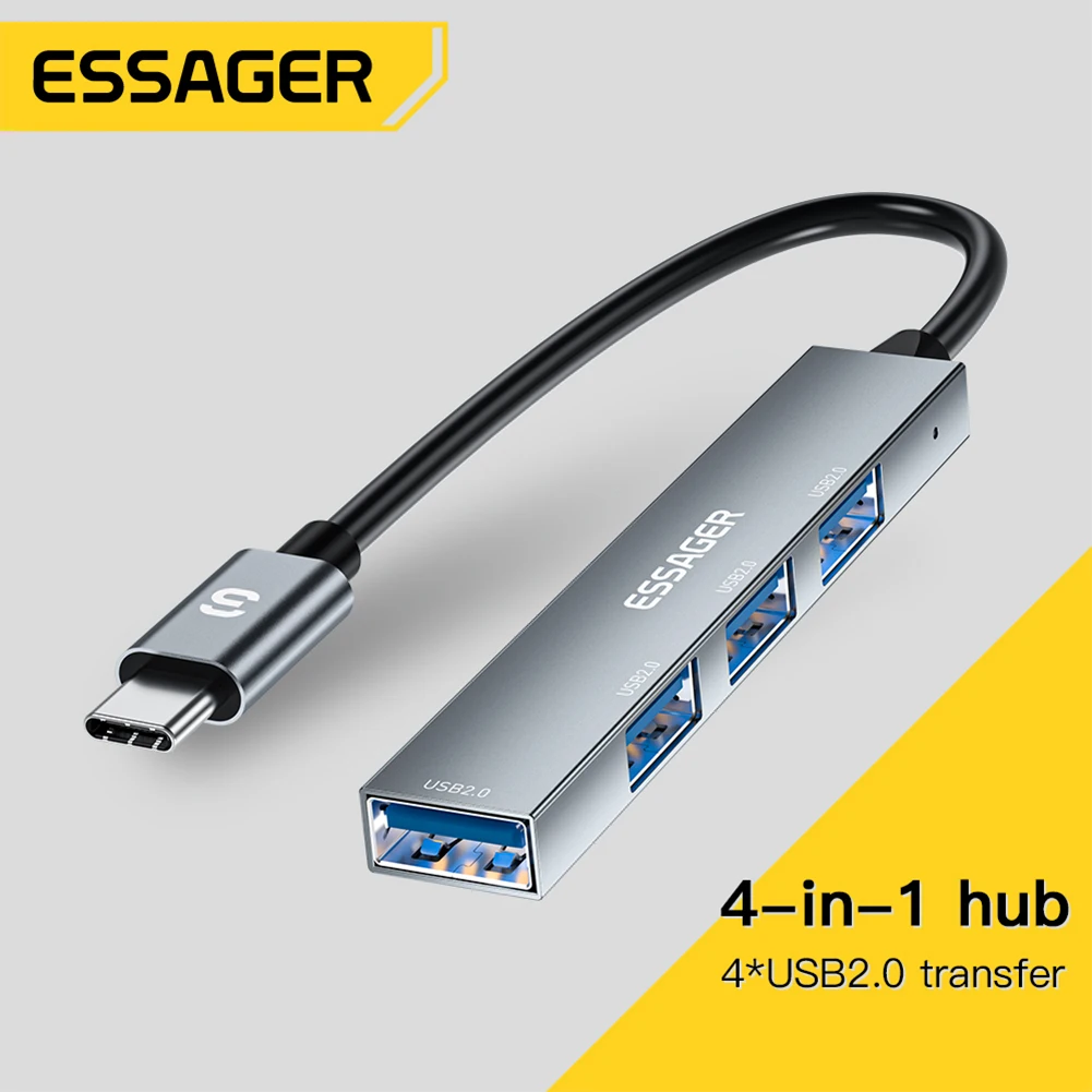 Концентратор ESSAGER 4-в-1, USB 2,0, 480 Мбит/с