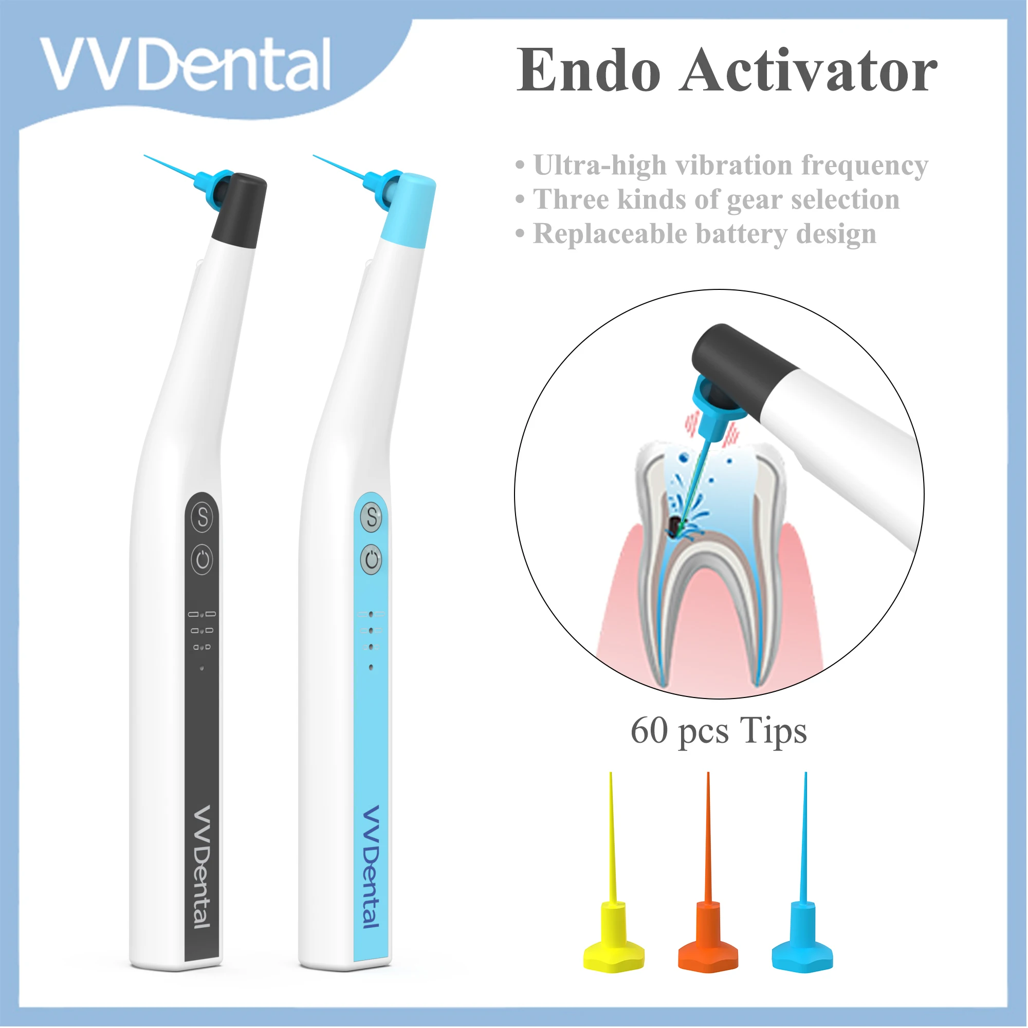 VVDental Endo корневой канал светодиодный звуковой активатор ирригатор с 60 шт. наконечниками активатора для эндодонтической очистки ирригационные столярные инструменты