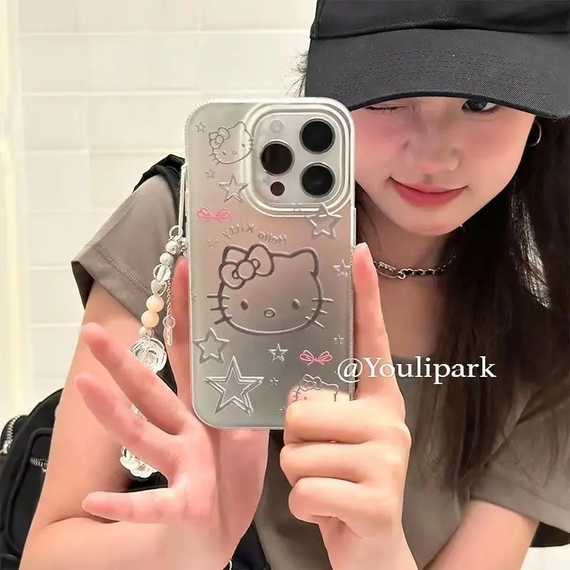 Фото Чехол для телефона с мультяшным гальваническим покрытием Hello Kitty подходит для Iphone 15 14Promax 11 13 12Mini нишевый X Xs чехол для телефона с защитой от падения №2