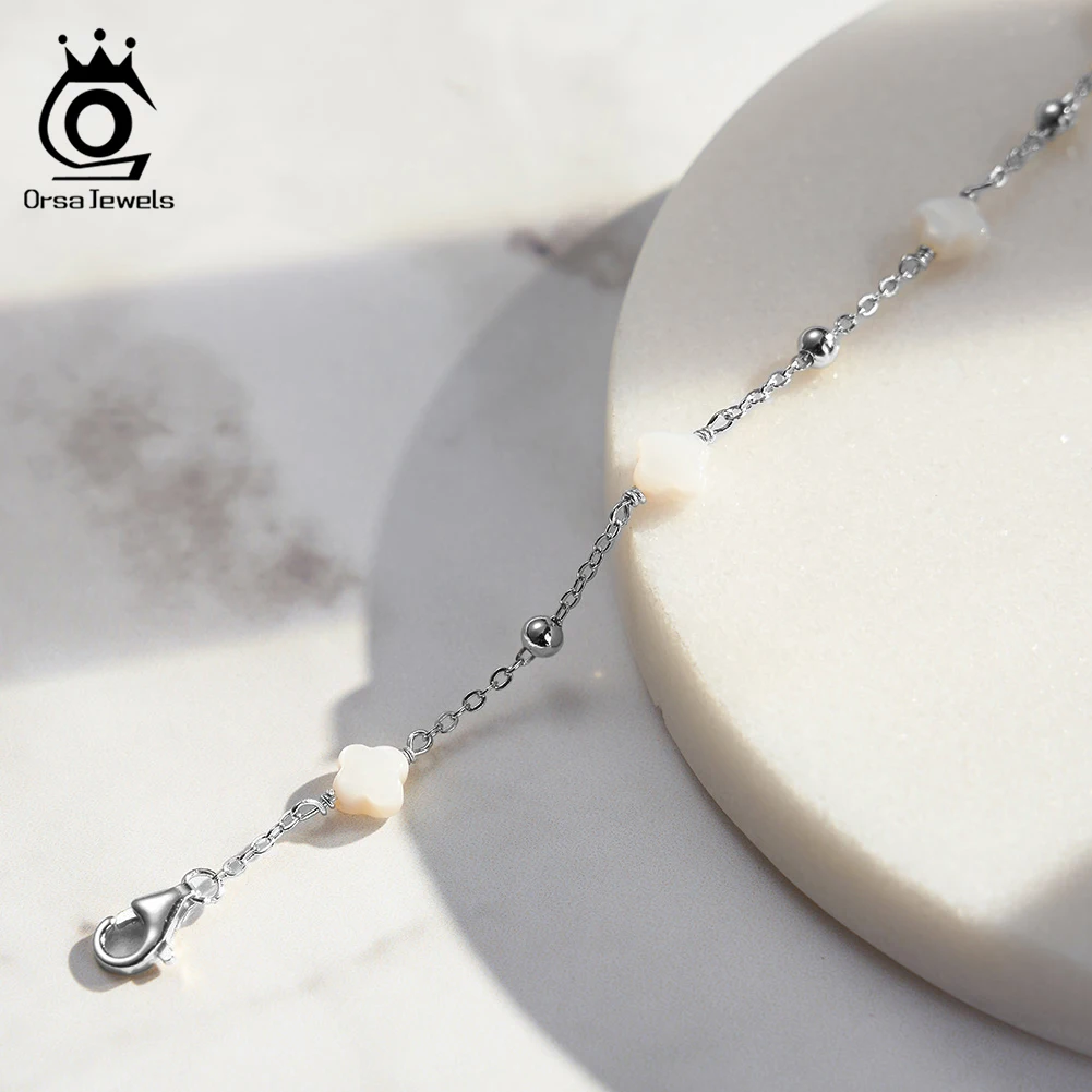 Фото ORSA JEWELS Браслет из стерлингового серебра 925 пробы с четырьмя листами клевера O-цепочка Символ богатых и хорошей серии Founter Shell Подарок GMB65 №3