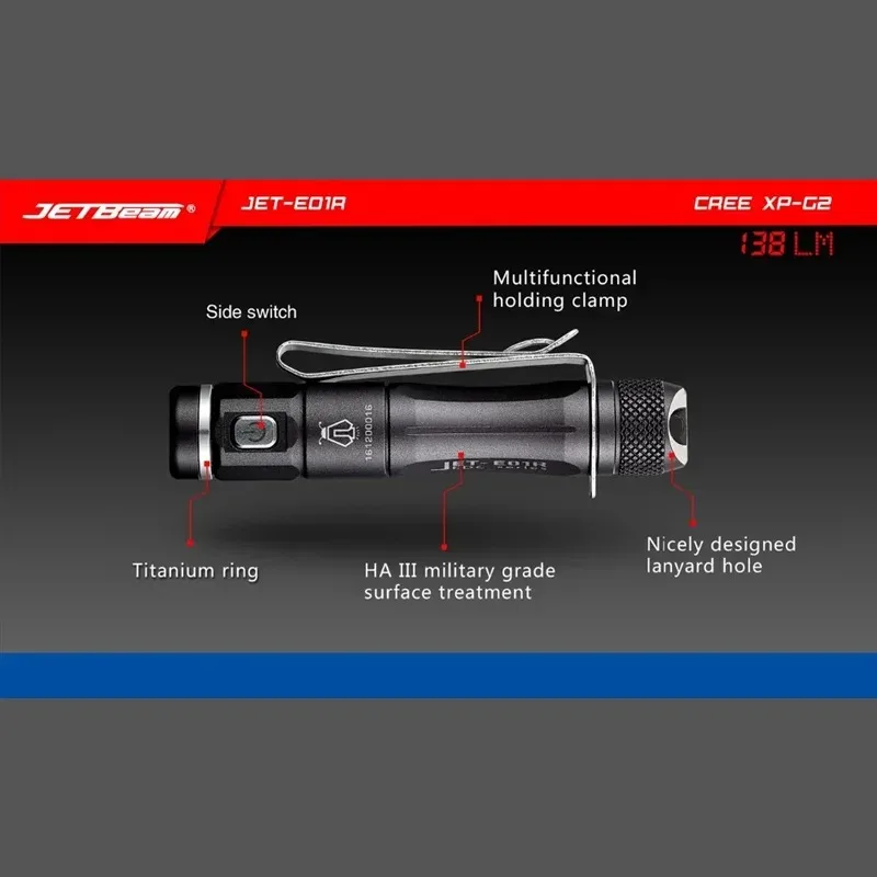 Фото JETbeam E01R 138 люмен Мини-светодиодный фонарик CREE XP-G2 Светодиодный фонарь с питанием от 1 * батареи AAA Портативный триковый фонарь для наружного освещения №5