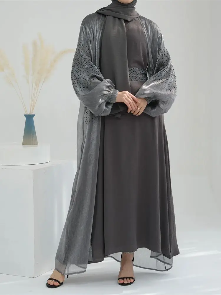Рамадан открытый кафтан Abaya Дубай, Турция 2 шт мусульманский комплект мусульманский халат африканские платья для женщин кимоно Марокканская одежда Caftan